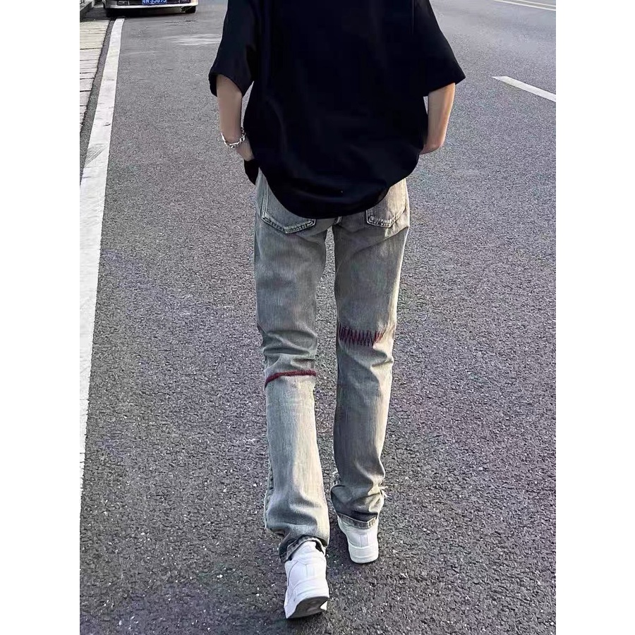 Quần jean nam nữ Unisex rách gối họa tiết thêu phong các đường phố,quần Miuzi DT115