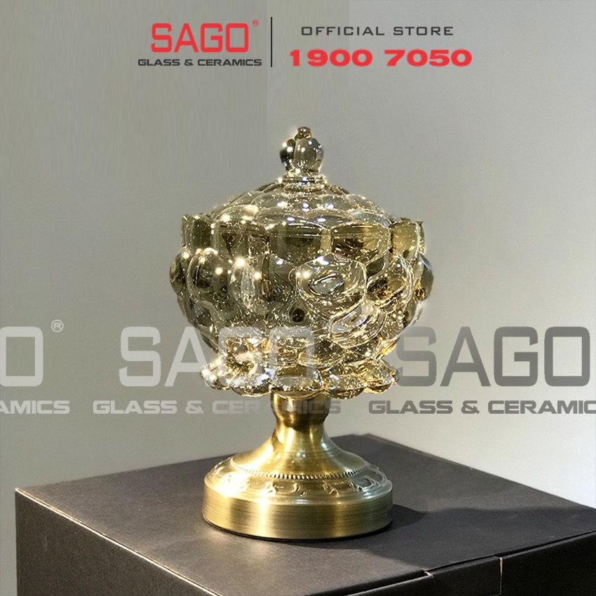 Đĩa Thủy Tinh Trái Cây Có Chân Mạ Đồng Họa Tiết Cao Cấp | Tùy Chọn Kiểu Dáng