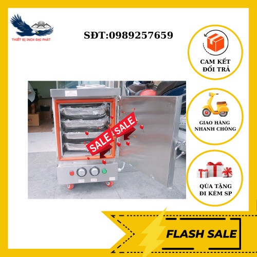 Tủ cơm công nghiệp 4 khay mini dùng điện hàng Việt Nam, tủ nấu cơm công nghiệp có van xả đáy được bảo hành 12 tháng