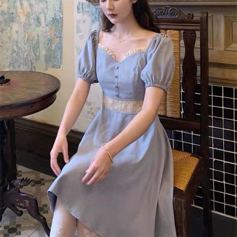 Đầm tay phồng thời trang retro pháp xinh xắn cho nữ