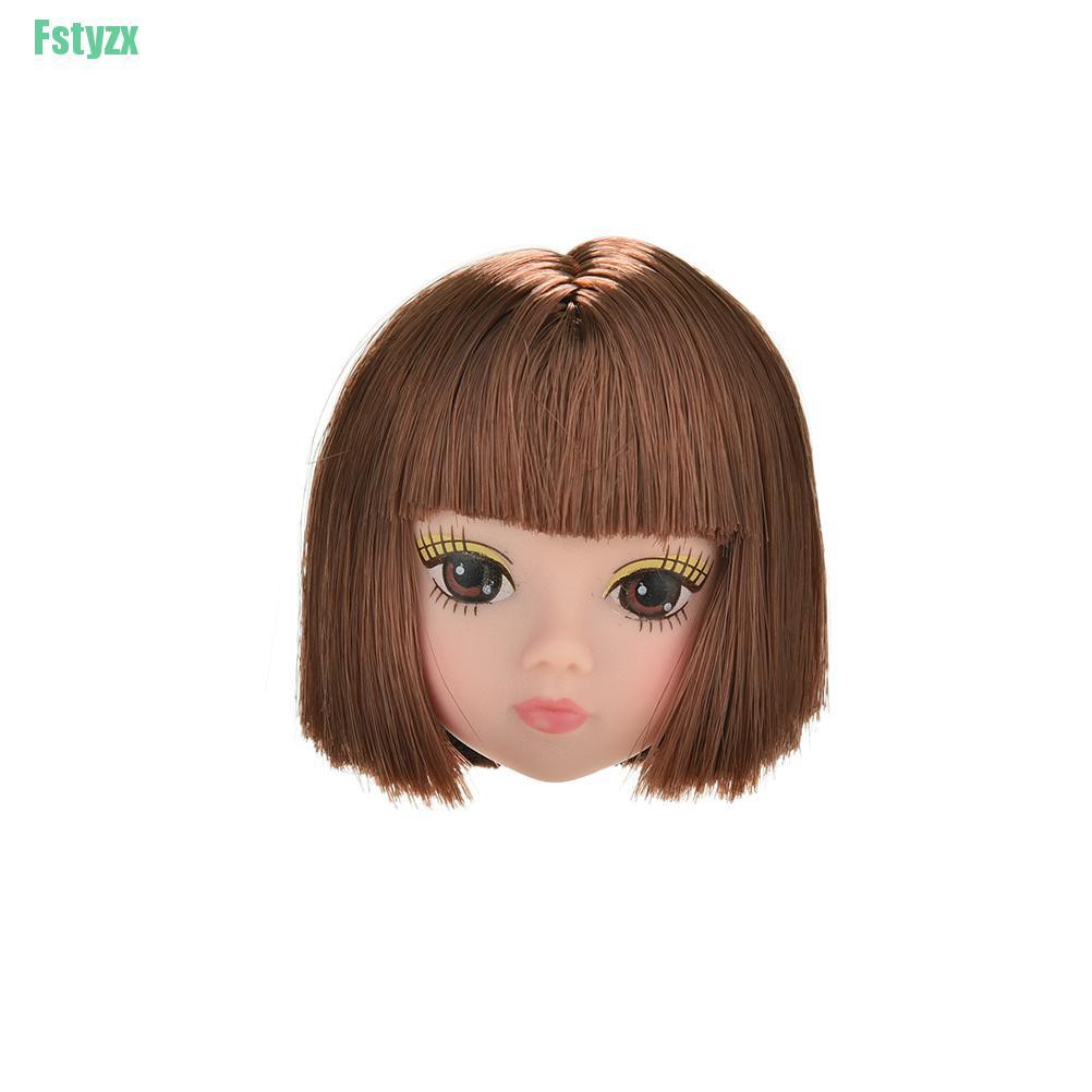 fstyzx 1 Pcs Doll Head Fashion Flaxen Short Hair Students Head Wigs For Barbies Doll