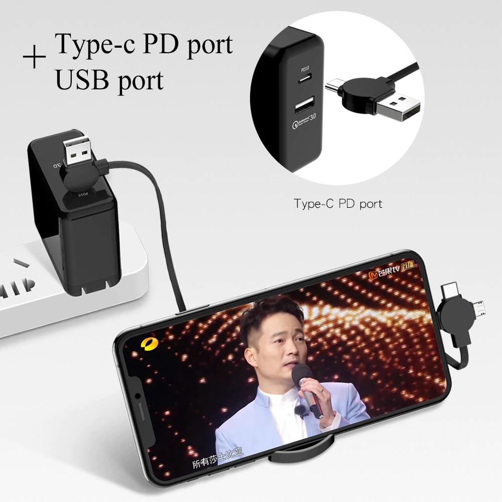 Cáp sạc nhanh 3 trong 1 có thể thu vào thích hợp cho iphone/Samsung/Huawei/Xiaomi