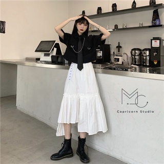 Set áo sơ mi ngắn tay cùng chân váy dài lưng cao phong cách Hàn Quốc Ulzzang [MinC.Studio - MCS010]