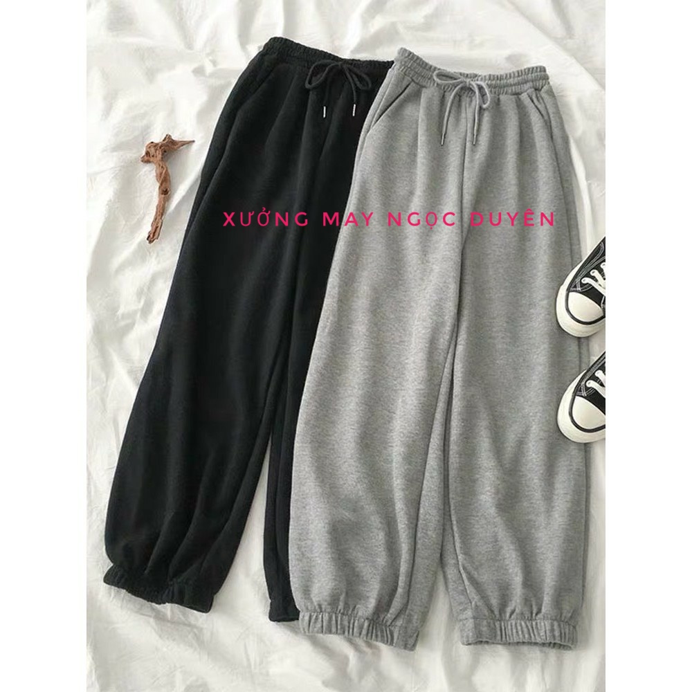 Quần jogger nữ ống rộng cạp thun chun có dây rút bo gấu - Quần nỉ nữ dáng boom chất da cá mặc ở nhà đi học thể dục gym | BigBuy360 - bigbuy360.vn