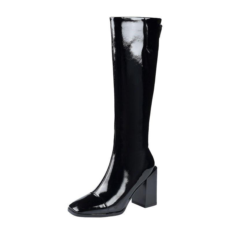 Giày bốt da cao gót mũi vuông thời trang thu đông cho nữ