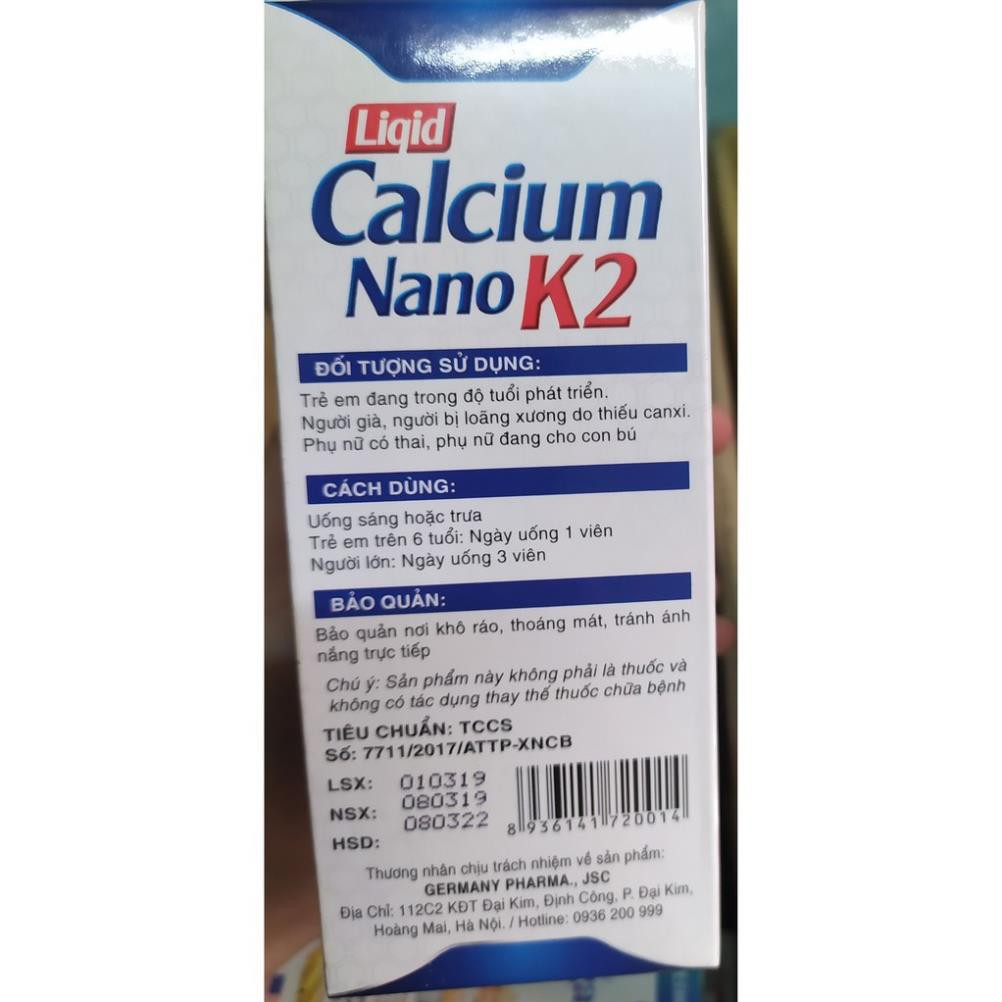 BỔ SUNG Canxi  CALCIUM NANO k2 Chống Còi Xương, Loãng Xương