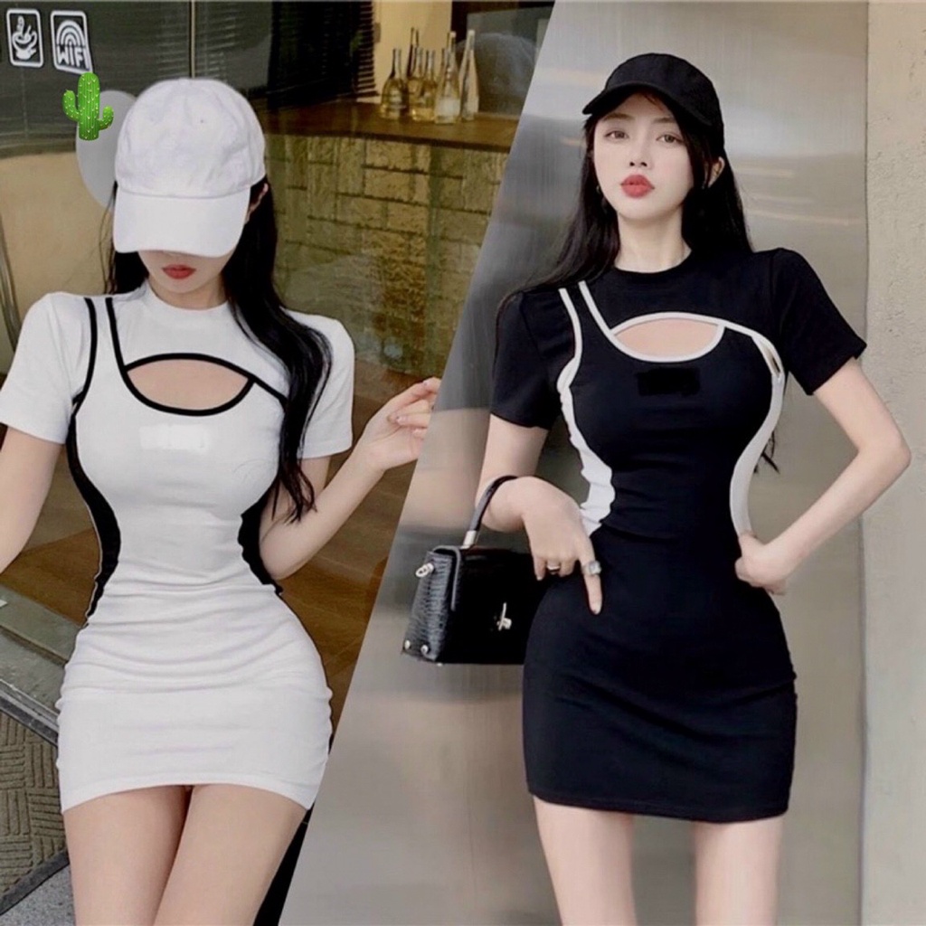 Đầm body cổ vuông tay dài nhún eo thun porip