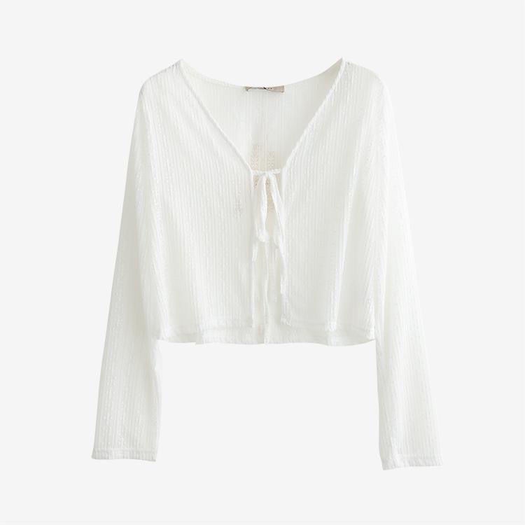 Áo Cardigan Dệt Kim Tay Dài Cổ Chữ V Thiết Kế Trong Suốt Độc Đáo Thời Trang