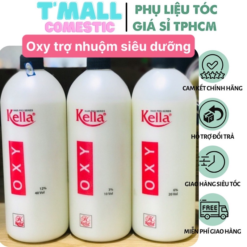 Oxy trợ nhuộm tóc siêu dưỡng không rát Kella 1000ml chai màu trắng nắp đenFREESHIP  hỗ trợ nhuộm bảo vệ tóc khỏi nhuộm