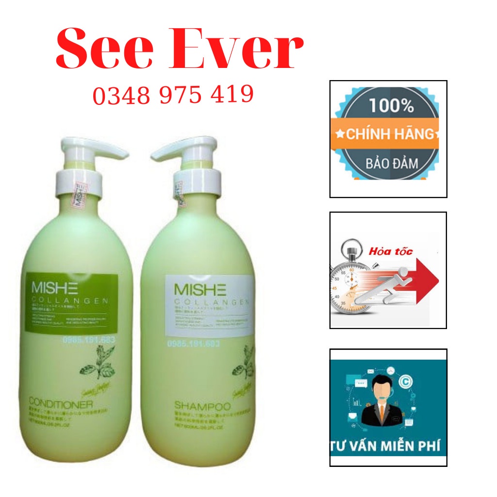 Dầu Gội Xả Mishe Collagen 800ml phục hồi tóc hương thơm nước hoa