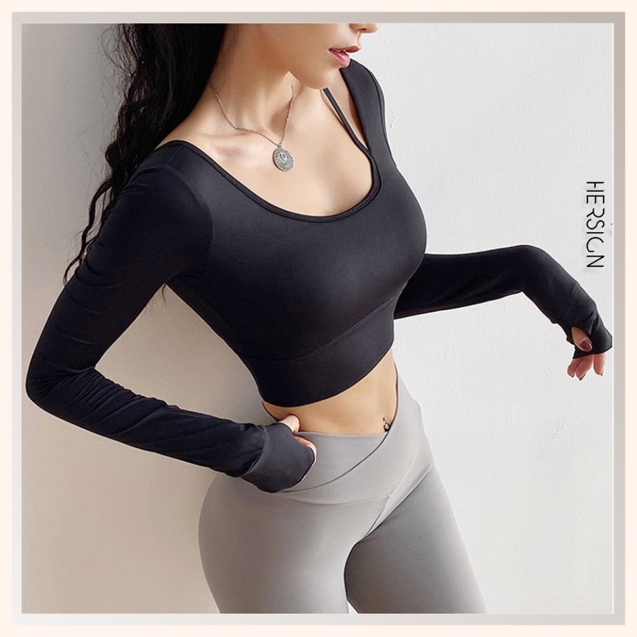 Croptop nữ Đồ tập gym nữ áo tập tay dài lệch vai cao cấp HERSIGN-CROP03