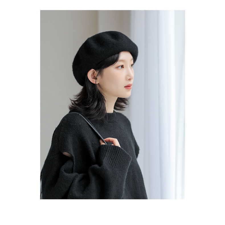 Mũ Beret Len Màu Trơn Thời Trang Thu Đông Dành Cho Nữ