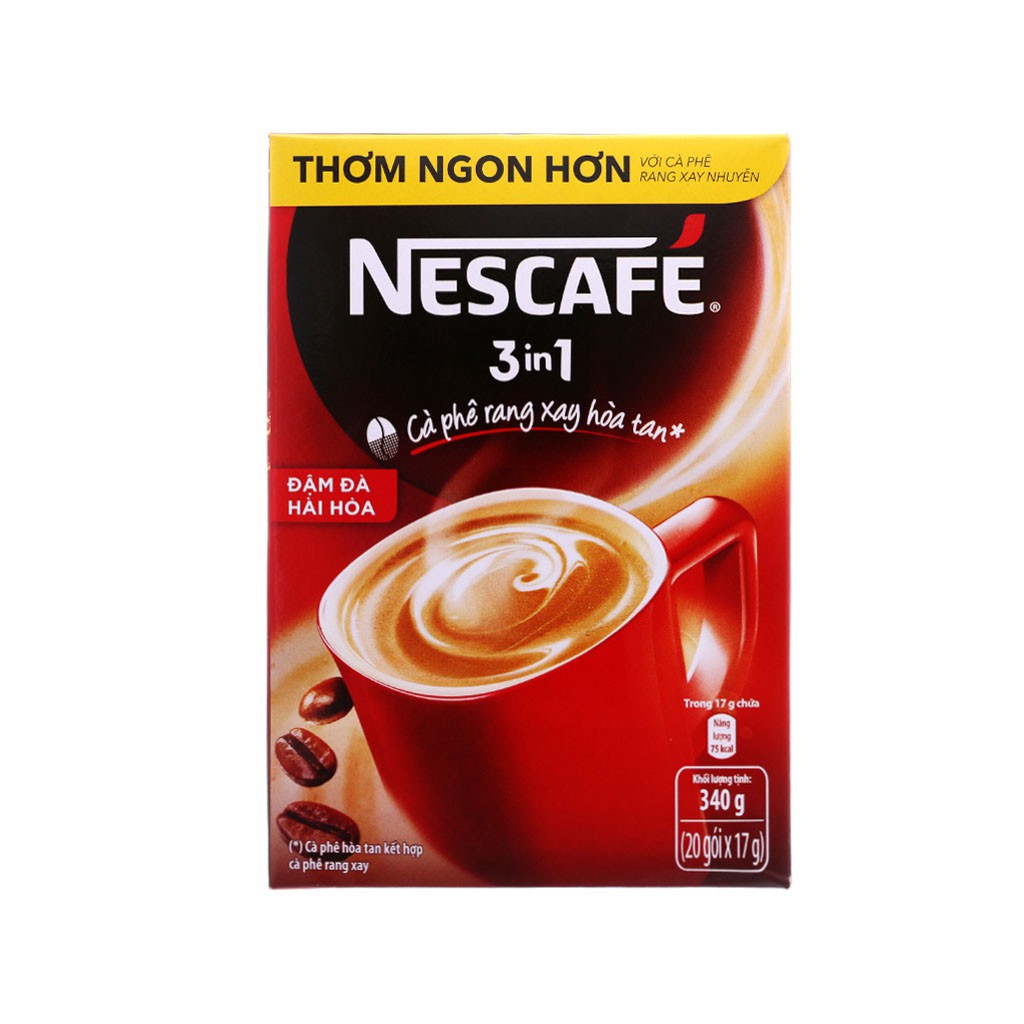 [CHÍNH HÃNG] Cà Phê Rang Xay Hòa Tan Nescafe 3in1 Đậm Đà Hài Hòa Hộp 340g (20 gói x 17g)