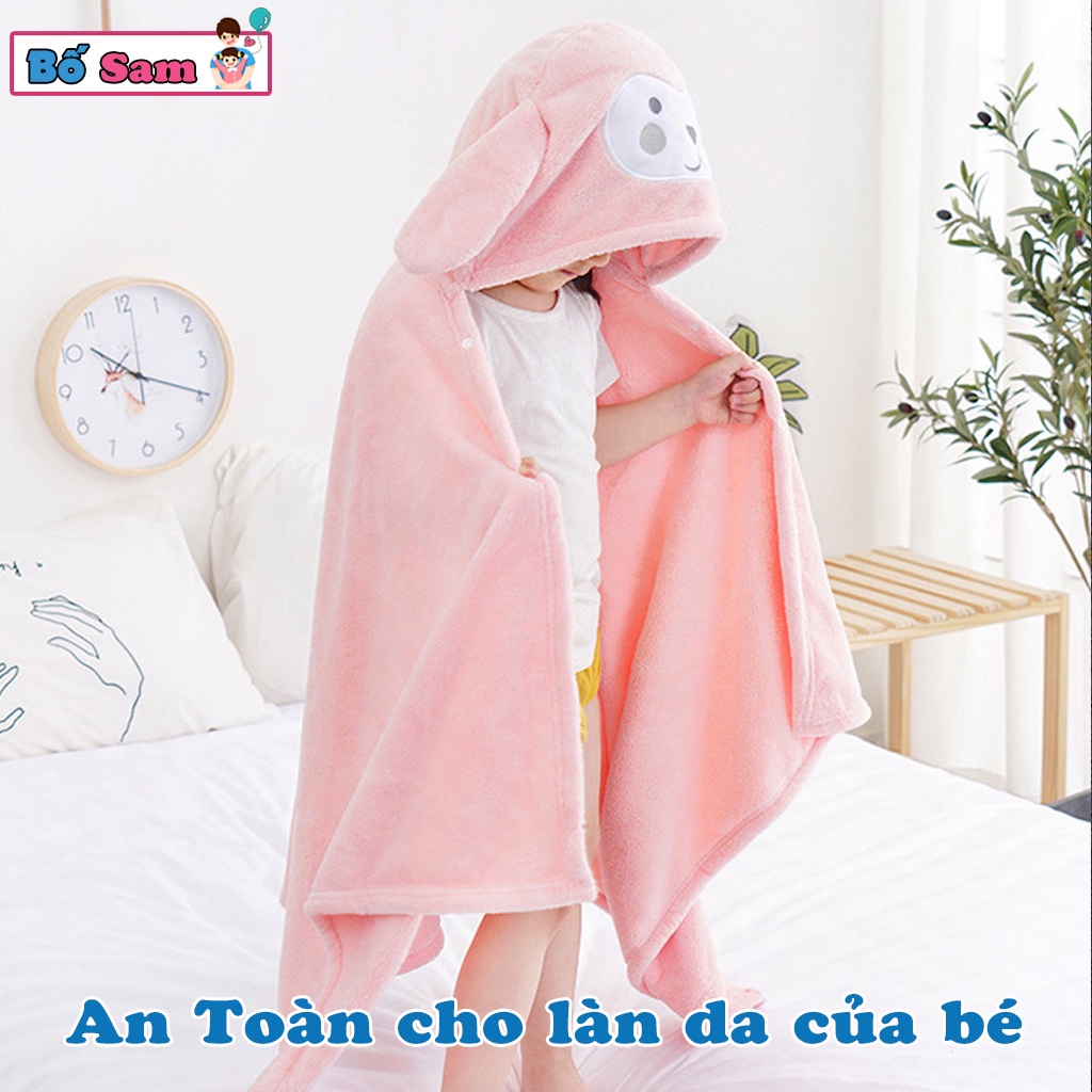 Áo choàng tắm khăn tắm cho bé cotton có mũ lông cừu dày dặn thấm hút tốt Shop Bố Sam