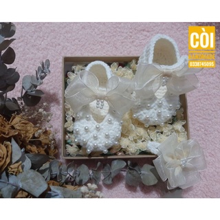 Set giày len - Kẹp nơ cho bé từ 0-12 tháng (đế 2 lớp) / BABY GIRL'S SHOES & HAIRPIN (0-12 Months)