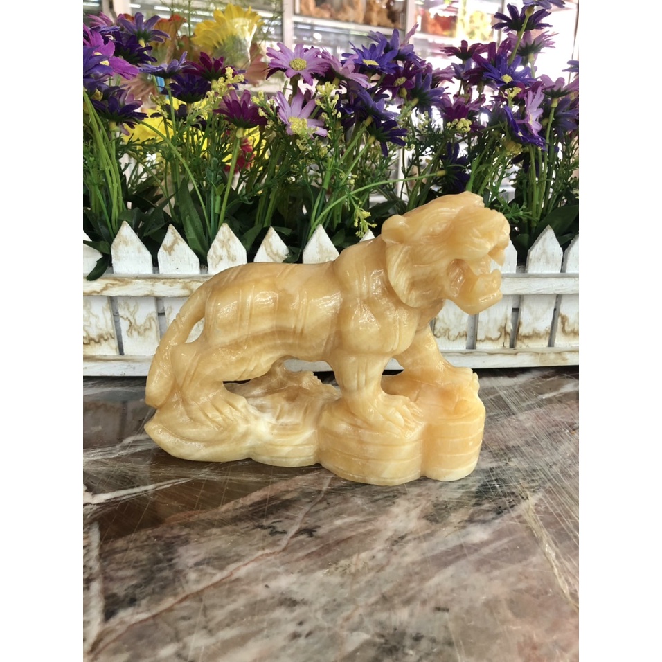 Tượng con Cọp, Hổ giáp phong thủy đá ngọc hoàng long trang trí phòng khách, bàn làm việc - Cao 15 cm