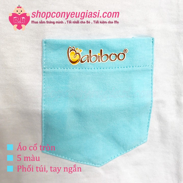 Áo Tay Ngắn Cổ Tròn Phối Túi Babiboo In Ép Nhiệt - 100% Cotton