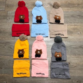 [FreeShip] Bộ mũ + khăn len gấu Brown cho bé [Ảnh thật tự chụp]