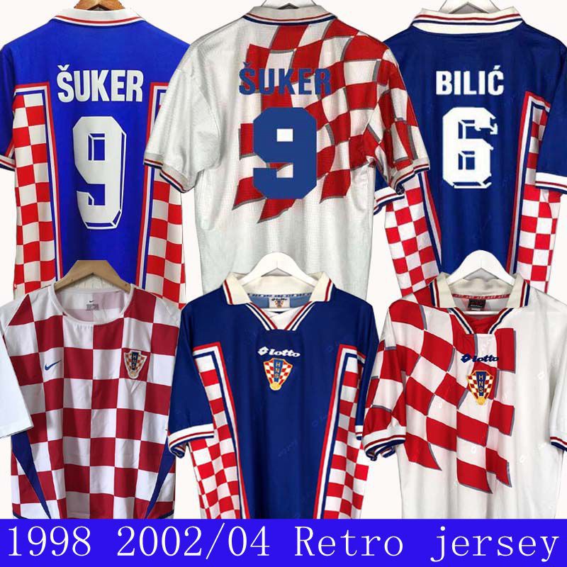 Croatia 98 Sân Nhà Sân Khách Retro Socce Jerseys Croatia 02/04 Croatia Home Away Jersey 98 Retro Bản Croatia Soccer Jersey 1998 World Cup Bóng Đá Áo Croatia Bóng Đá Áo Sơ Mi Ngắn Tay Đồng Phục Bóng Đá Bán (Tên Và Số Có Thể Được Tùy Chỉnh Miễn Phí)