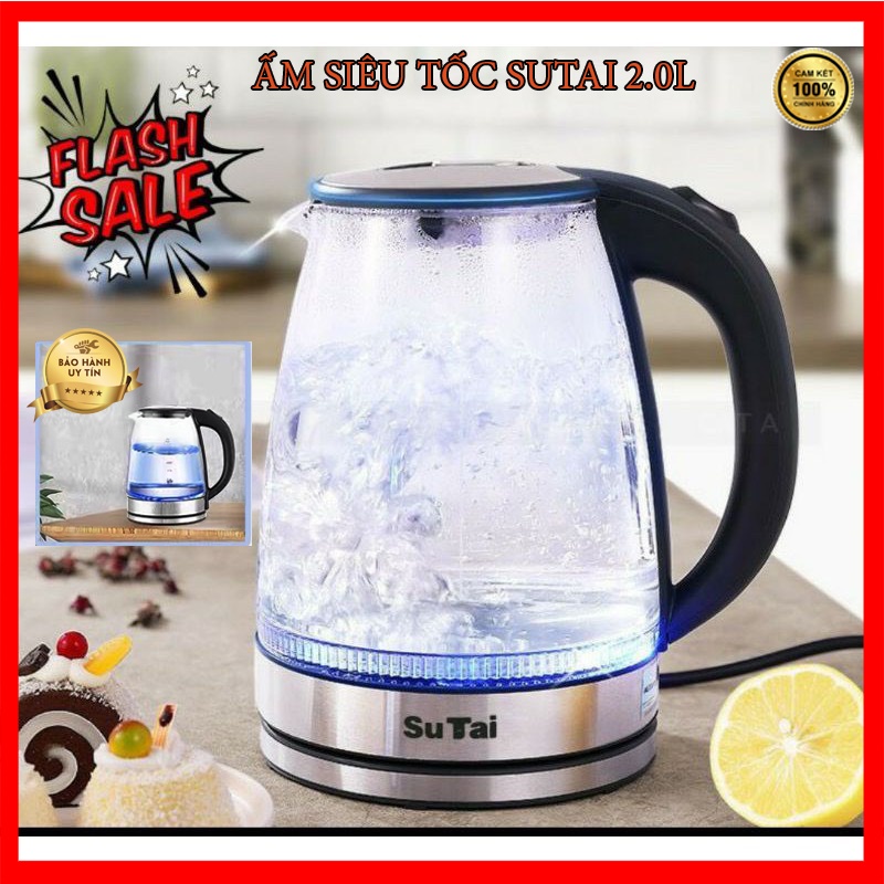 Ấm Siêu Tốc Thủy Tinh trong suốt CAO CẤP SUTAI Dung tích 2.0L - Ấm thủy tinh siêu tốc, tiết kiệm điện, có đèn LED !