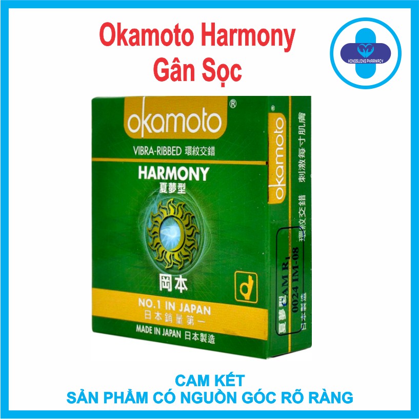 Bao Cao Su Nhật Okamoto Harmony Gân Sọc Hộp 3 Cái