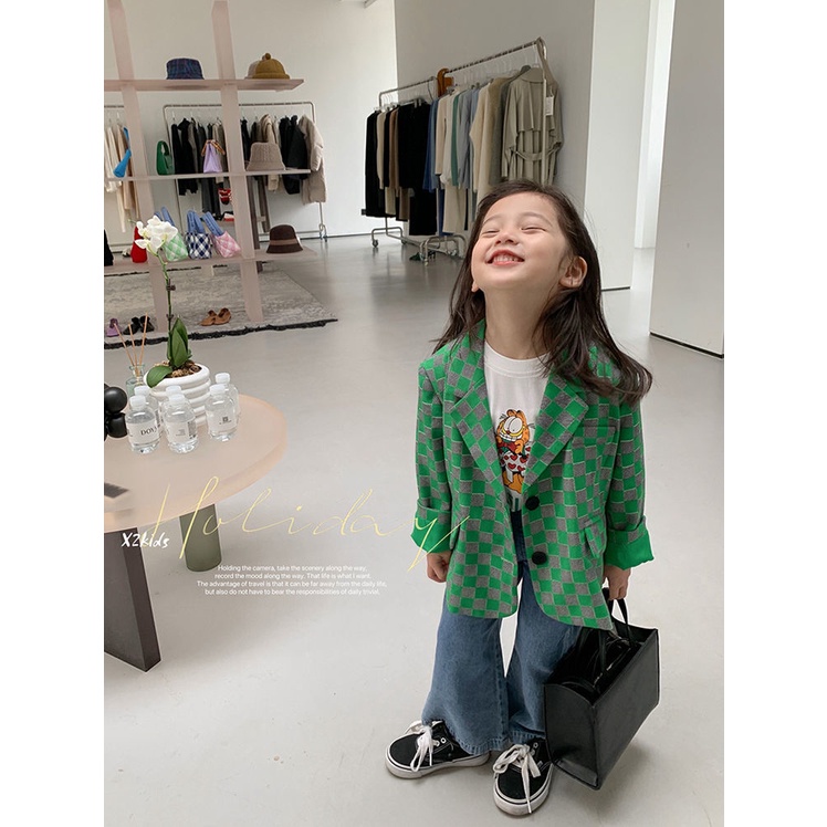 Áo Khoác Vest Tay Dài Họa Tiết Kẻ Sọc Màu Sắc Tương Phản Phong Cách Hàn Quốc Thời Trang Mùa Xuân 2022 Cho Bé Gái