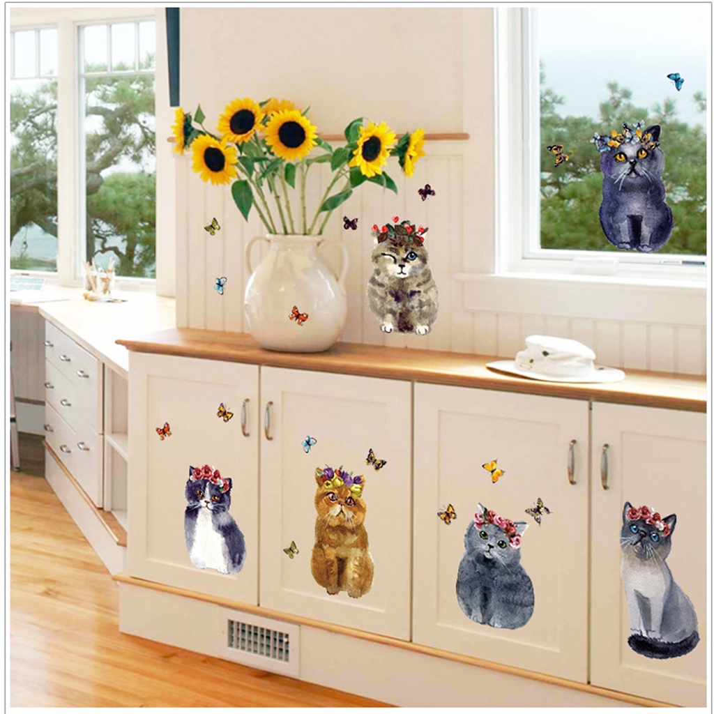 Decan dán tường, tranh dán tường hình chú mèo SK7128