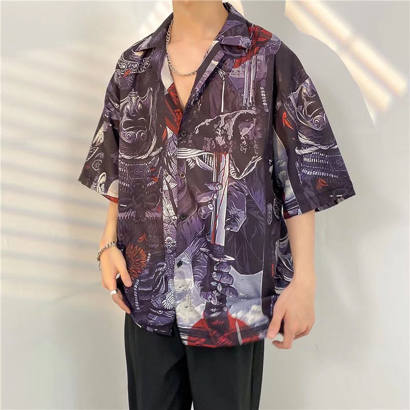 Áo Sơ Mi Tay Ngắn In Họa Tiết Hoạt Hình Phong Cách hip hop Thời Trang Cho Nam