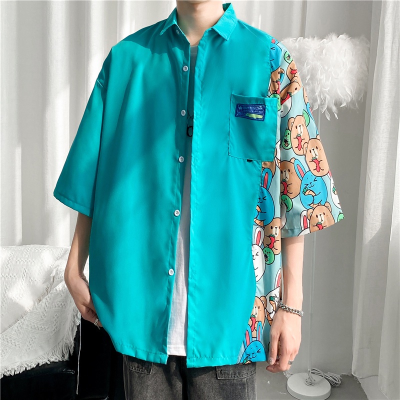 Áo Sơ Mi Mỏng Dáng Rộng Tay Ngắn In Họa Tiết Hoạt Hình Chất Lượng Cao Thời Trang Mùa Hè Hàn Quốc Cho Nam 2022