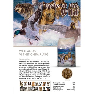 Thức ăn cho chó thịt chim rừng Taste of the wild Wetland Wild Fowl 2kg