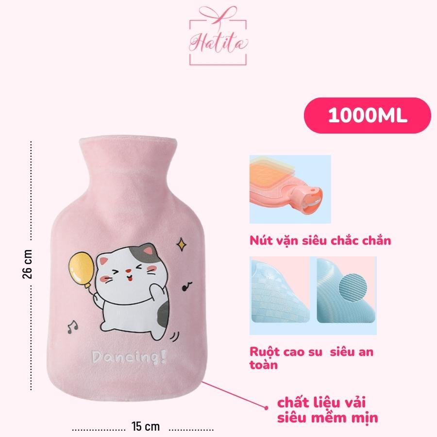 Túi chườm nóng Hatita 1000ml sưởi ấm hỗ trợ giảm đau bụng kinh cho bạn nữ, So cute