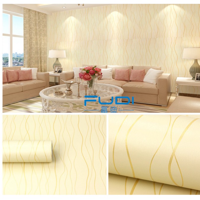 Giấy dán tường sợi chỉ vân vàng khổ rộng 45cm có keo sẵn