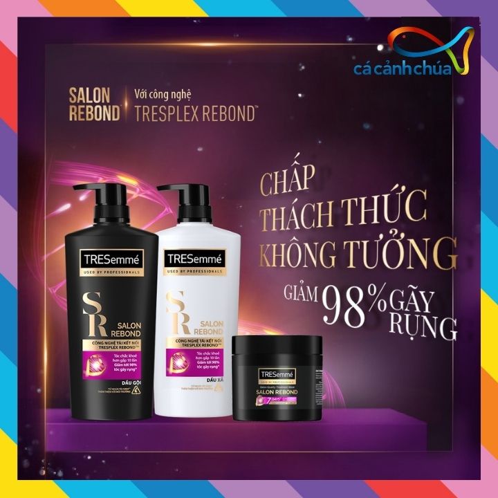 Combo Tresemme Salon Rebond Cho tóc hư tổn do tạo kiểu với Công Nghệ Tái Kết Nối giúp ngăn gãy rụng: Gội 640g & Xả 620g