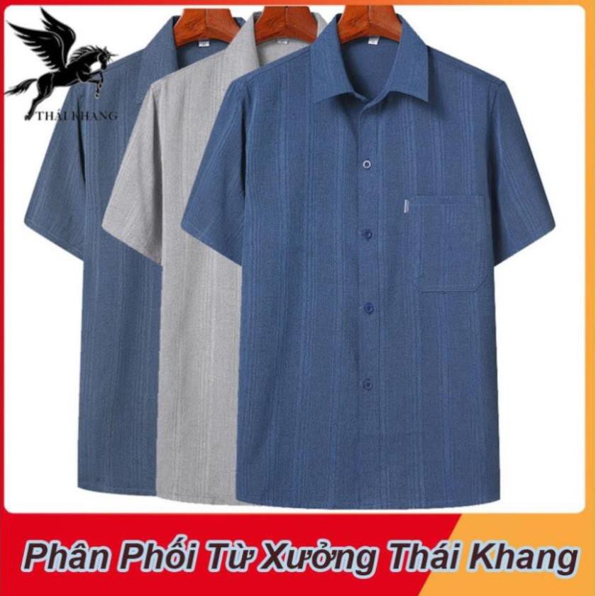 áo sơ mi nam trung niên ngắn tay vải đũi cổ trụ cao cấp loại áo sơ mi nam ngắn tay form rộng OG55