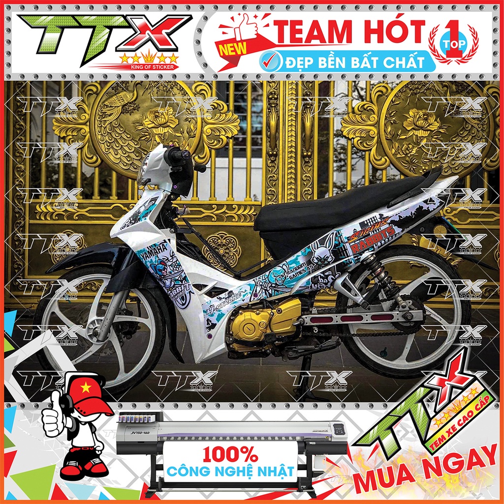 ○▲Tem rời sirius thỏ rabbits , Team chế dán xe màu trắng nền đen siêu đẹp Shop TTX mã (S0038/A1)