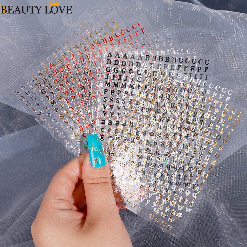[Mới] 1 Tấm Sticker Dán Móng / Trang Trí Móng Tay Hình Chữ Cái Tiếng Anh / Bột Óng Ánh