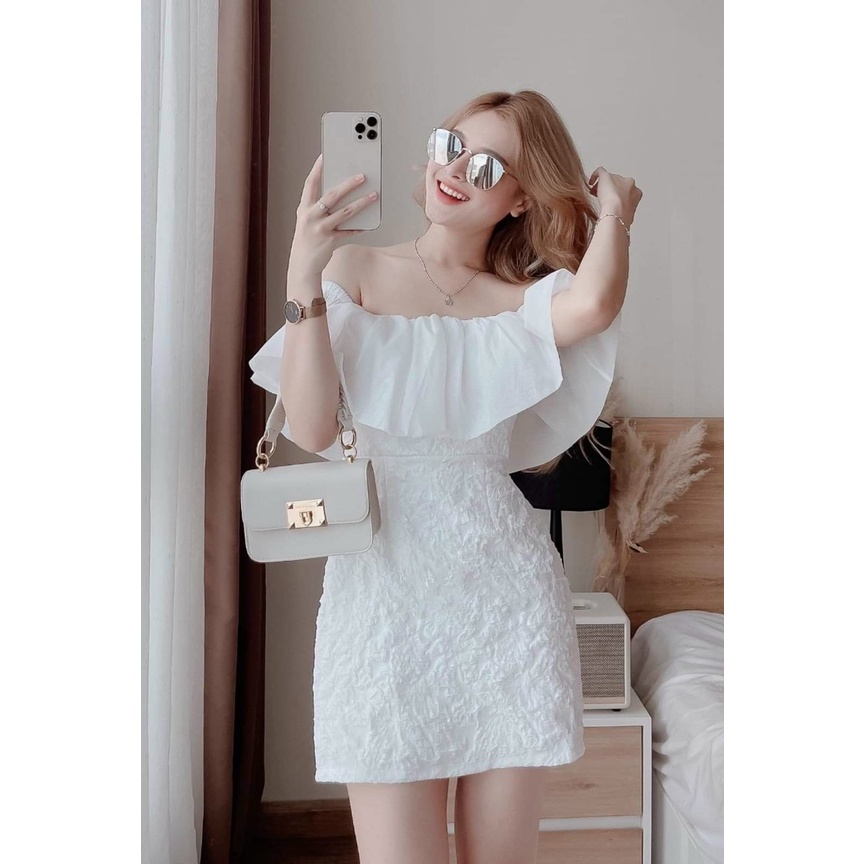 đầm nữ body trễ vai ( có mút &amp; có lót) màu sắc trẻ trung