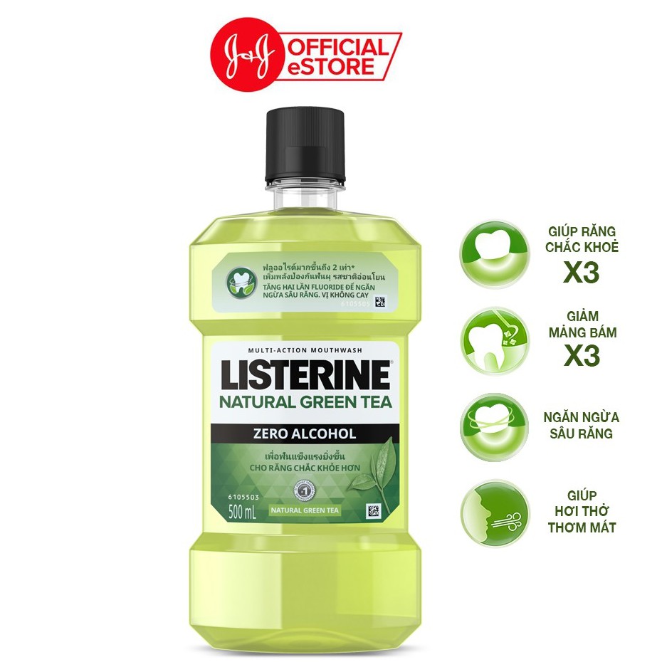 Nước súc miệng ngừa sâu răng Listerine natural green tea 500ml