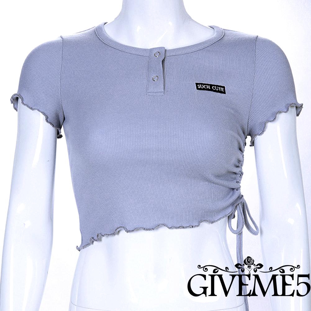 Áo phối nút thiết kế dây rút ôm dáng thời trang cho nữ