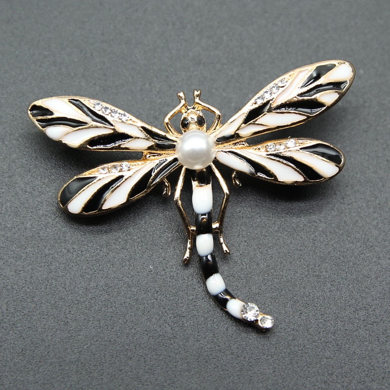 Trâm Cài Áo Hình Chuồn Chuồn Tráng Men Đính Ngọc Trai Tráng Men