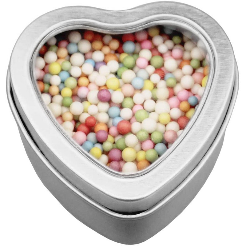 14-Pack Empty Heart Shaped Sier Metal Tins with Clear Window