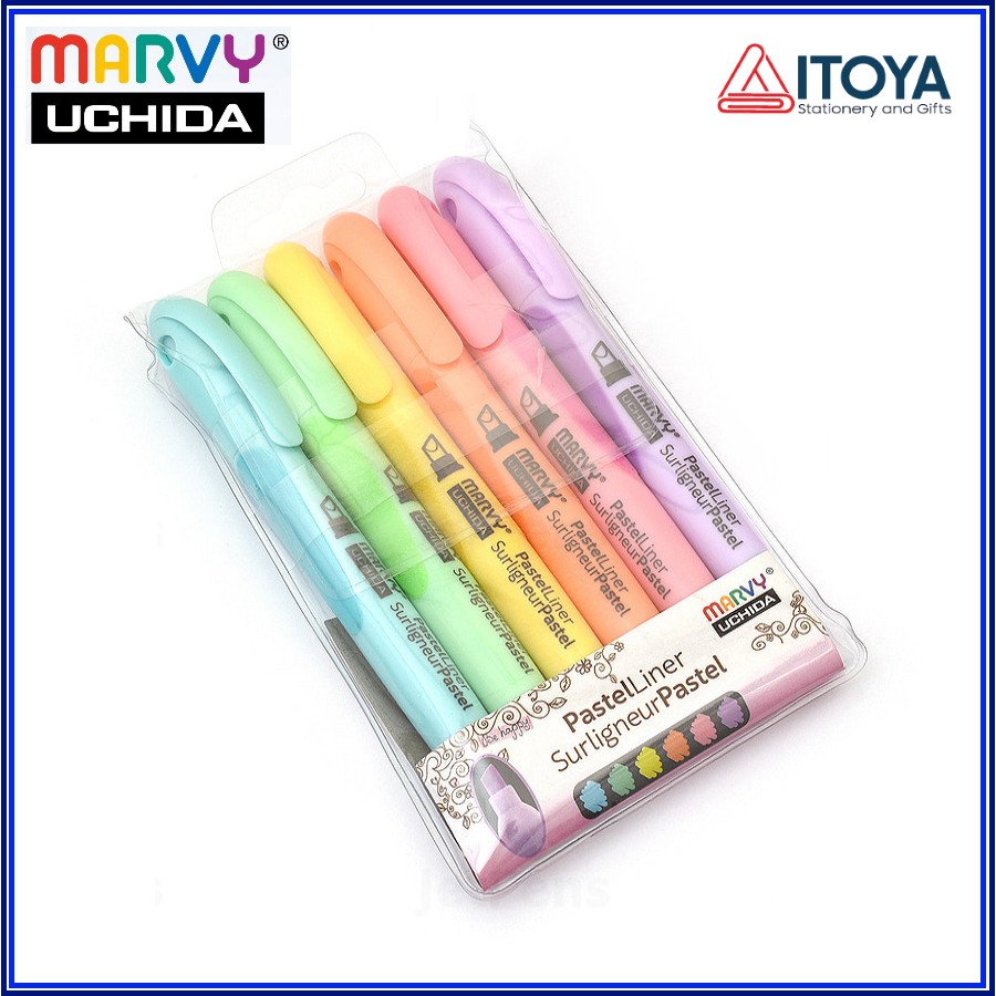 Bút đánh dấu highlight Marvy 8000 set 6 màu Pastel