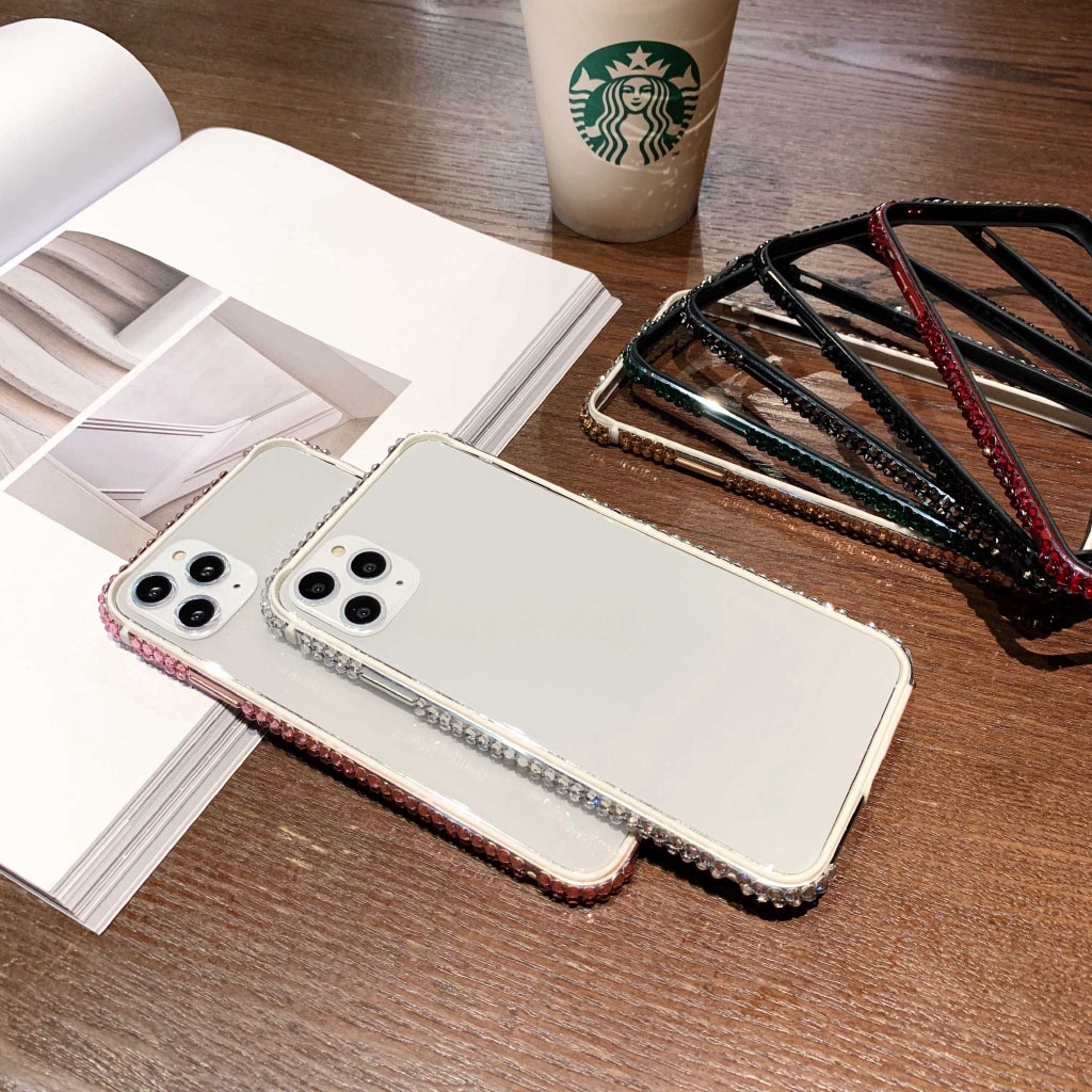 Ốp điện thoại kim loại đính đá màu vàng lấp lánh cho iPhone 6 7 8 Plus X XR XS MAX 11 PRO