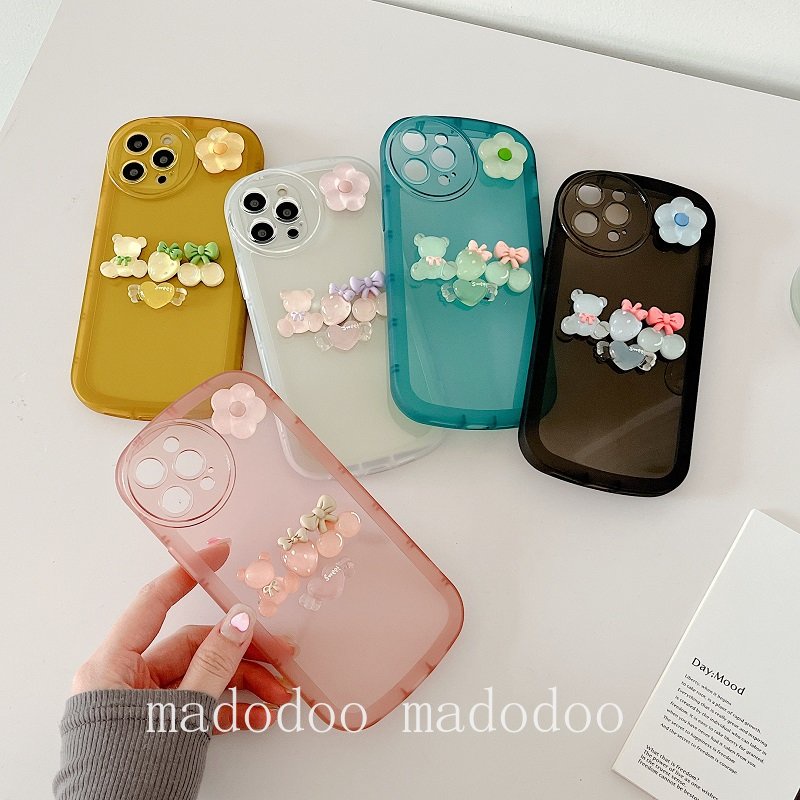 Oppo A3S A54 A74 A95 A52 A72 A92 A37 A37F Neo 9 F5 Youth A1K F11 Reno 2Z 2F 7 Reno7 4G 5G Cute Crystal Bear Strawberry Cherry Love Flower Clear Candy Round Edge Airbag Shockproof Soft Phone Back Case Cover NKS 11