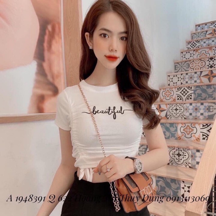 Áo Croptop Kiểu Rút Dây Vải Porip Mềm Mịn In Chữ Thời Trang | BigBuy360 - bigbuy360.vn