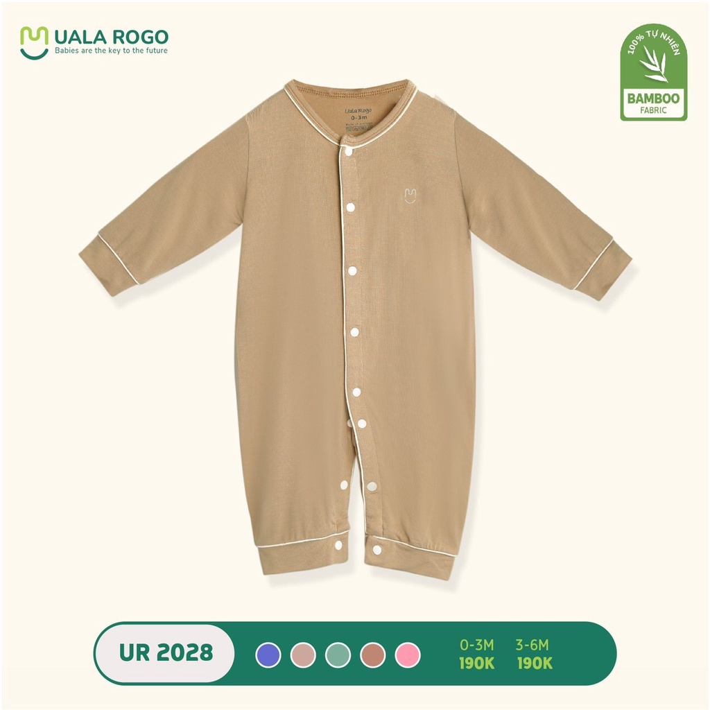 Bodysuit cho bé Ualarogo 0-6 tháng vải sợi Tre Bamboo mềm mịn liền thân cúc giữa gọn gàng 2028