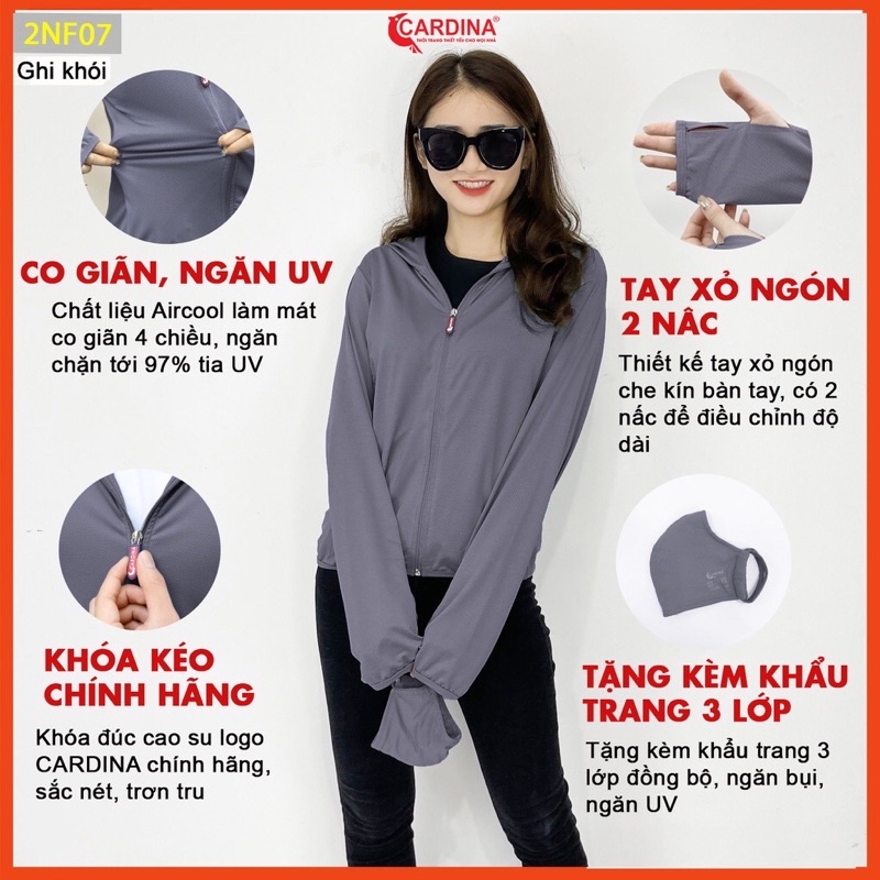Áo Chống Nắng Nữ 𝐂𝐀𝐑𝐃𝐈𝐍𝐀 2 Lớp Chất Thun Lạnh Nhật Cao Cấp Chống Tia UV 2NF2