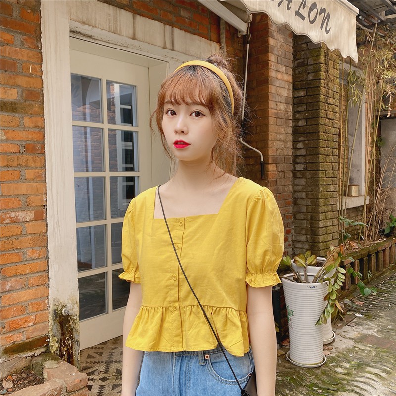 [Mã WASTUP giảm 10% tối đa 30K đơn 99K] Áo kiểu cổ vuông tay phồng bánh bèo phong cách ulzzang Hàn Quốc C13 - Maoshop | BigBuy360 - bigbuy360.vn