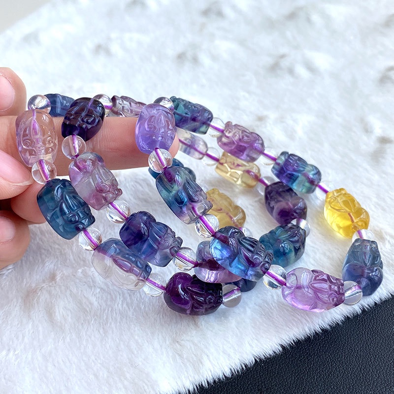 Vòng Đeo Tay Bằng Đá Fluorite Pixiu Trong Suốt Nhiều Màu Tự Nhiên Dành Cho Cặp Đôi