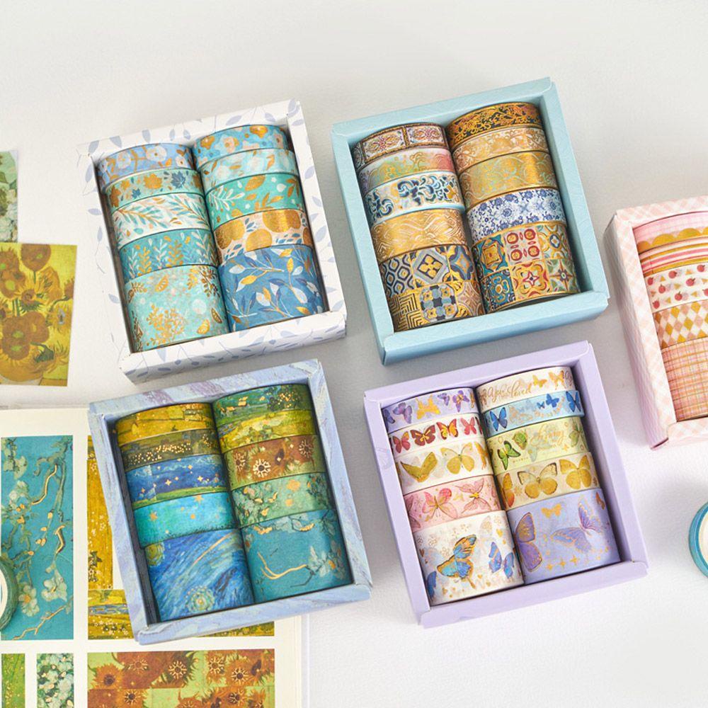 LEISURE Bộ 10 Cuộn Băng Keo Washi Chất Lượng Cao Dùng Trang Trí Sổ Tay DIY